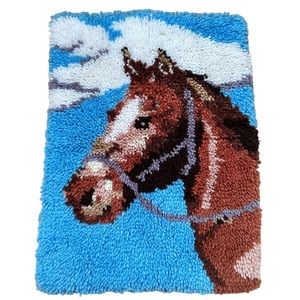Hand Made Horse Latch Hook Rug Wall Hanging